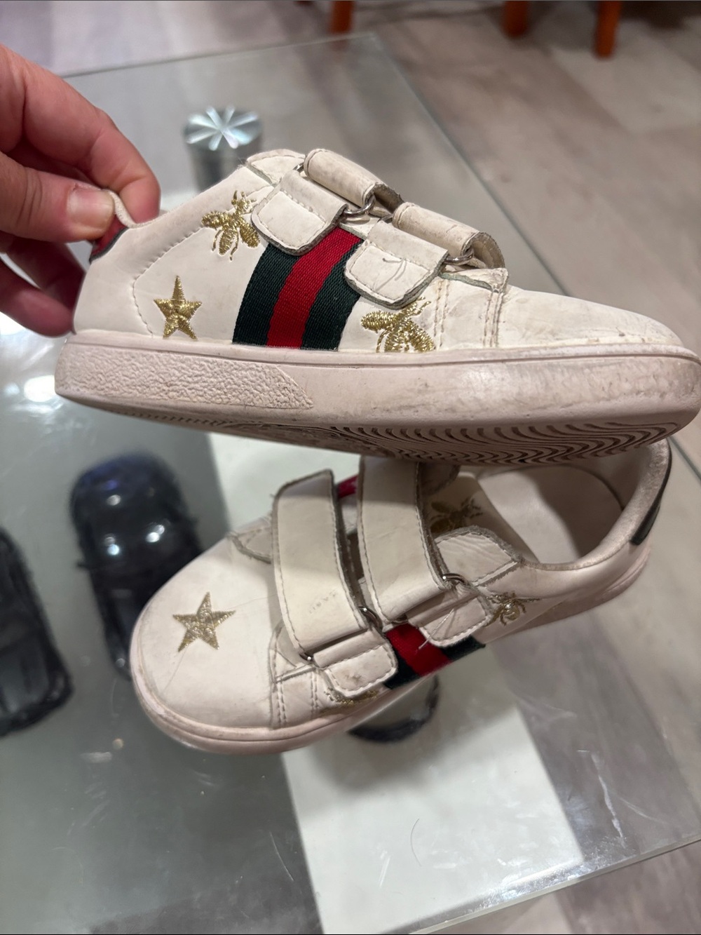 Gucci Leather White Green & Red Stripped Sneakers Toddler Unisex
